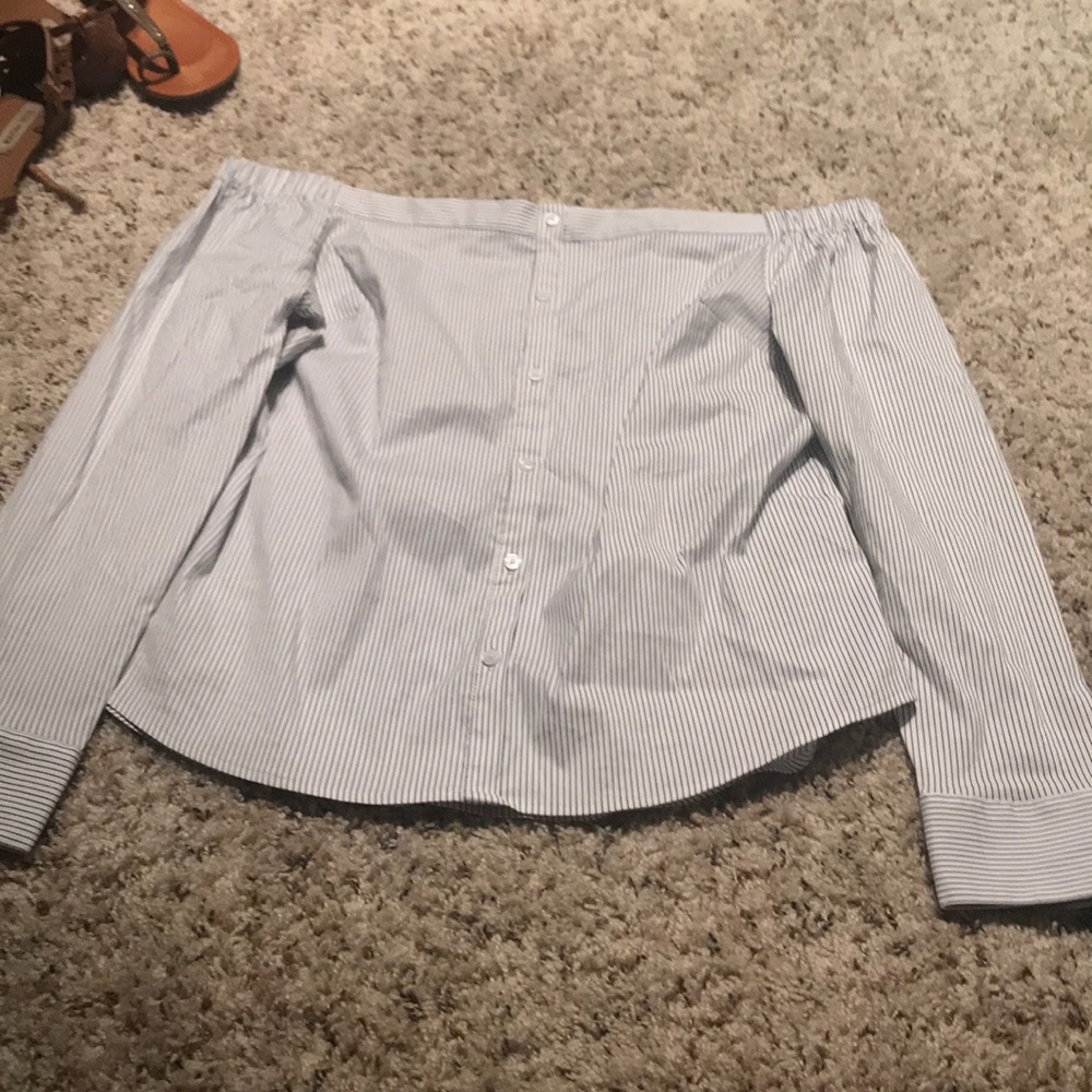 Express button down off shoulder top